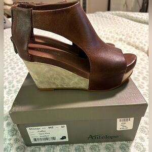 Women’s Antelope Leather Wedges Coffee Color Size 37